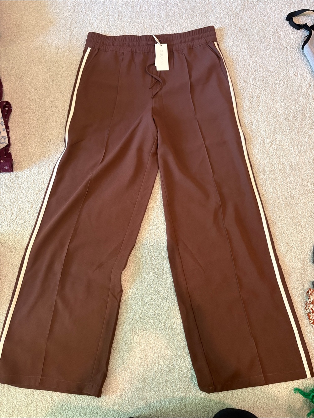 Zsupply NWT Brown Wide-Leg Track Pants with Side Stripe